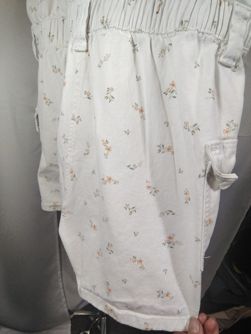 J Crew Romper, Women, Denim White Peach/Green Floral, BttnUp, Collar, Pockets, L - Picture 9 of 14